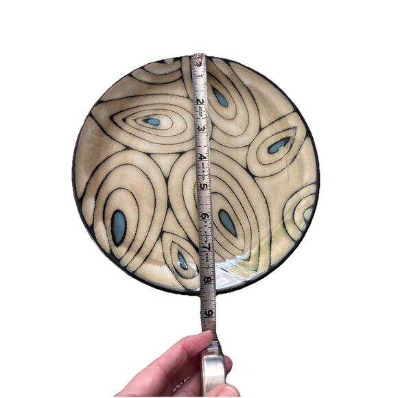 Pier 1 Imports Teal Reactive Peacock Heavy Dessert/Salad Plates 8 1/4" Set 2 - Picture 2 of 3